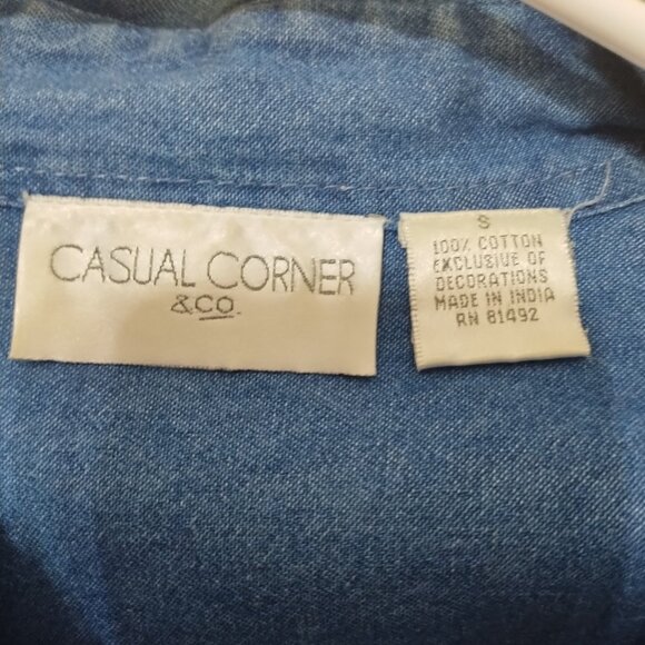 VTG 90s Casual Corner Embroidered Floral Lng Slv Button Up Denim Shirt S Cottage - Picture 4 of 6